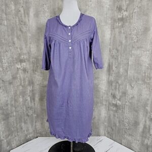 Vintage Mayflower Victoria Womens L Blue Pink Striped Cotton Victorian Nightgown